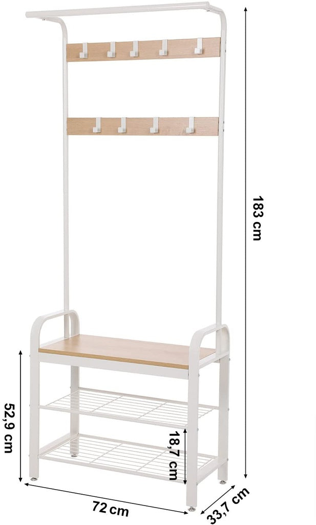 VASAGLE Coat Rack Stand 175cm White - Cosy Abode