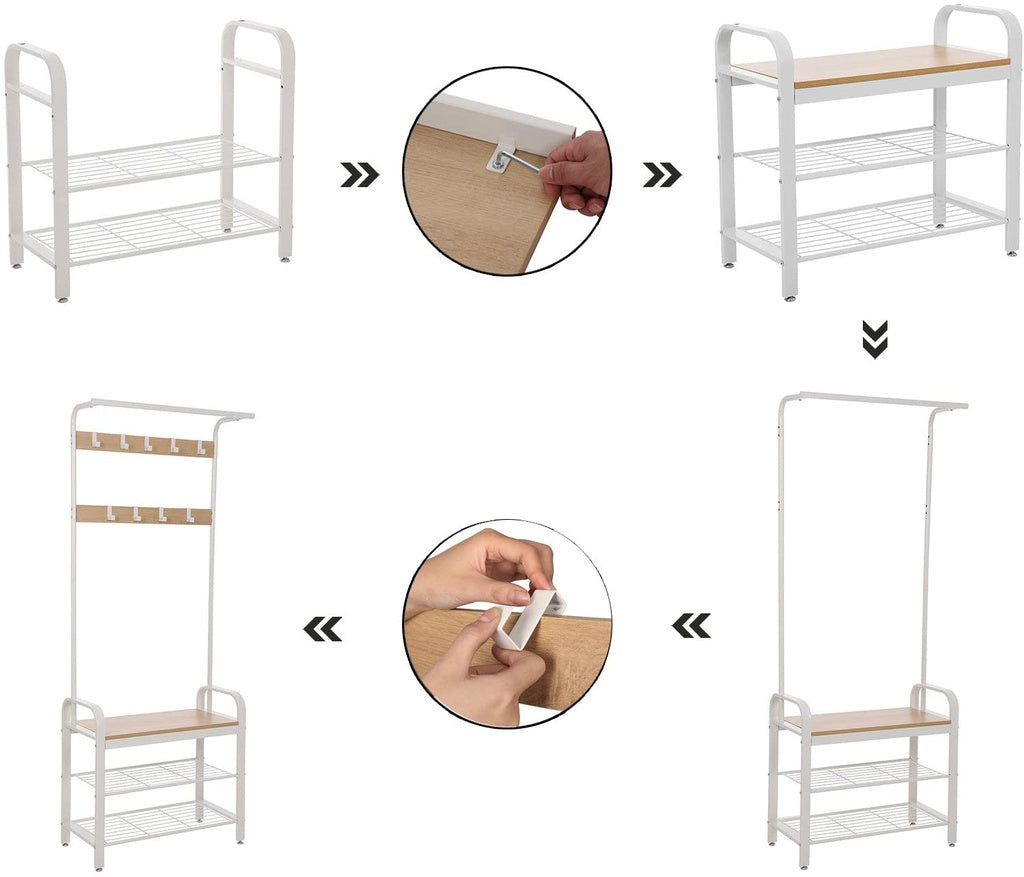 VASAGLE Coat Rack Stand 175cm White - Cosy Abode