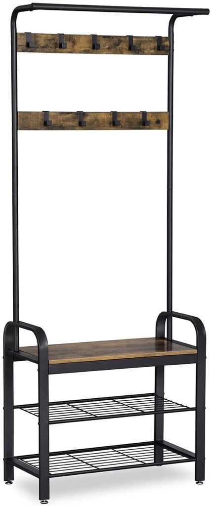 VASAGLE Coat Rack Stand Height 183 cm Rustic Brown and Black - Cosy Abode