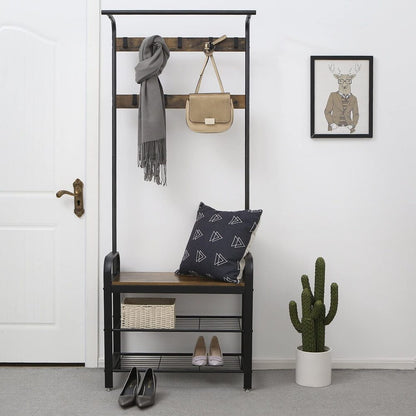 VASAGLE Coat Rack Stand Height 183 cm Rustic Brown and Black - Cosy Abode