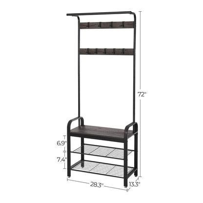 VASAGLE Coat Rack Stand Height 183 cm Hazelnut Brown and Black - Cosy Abode