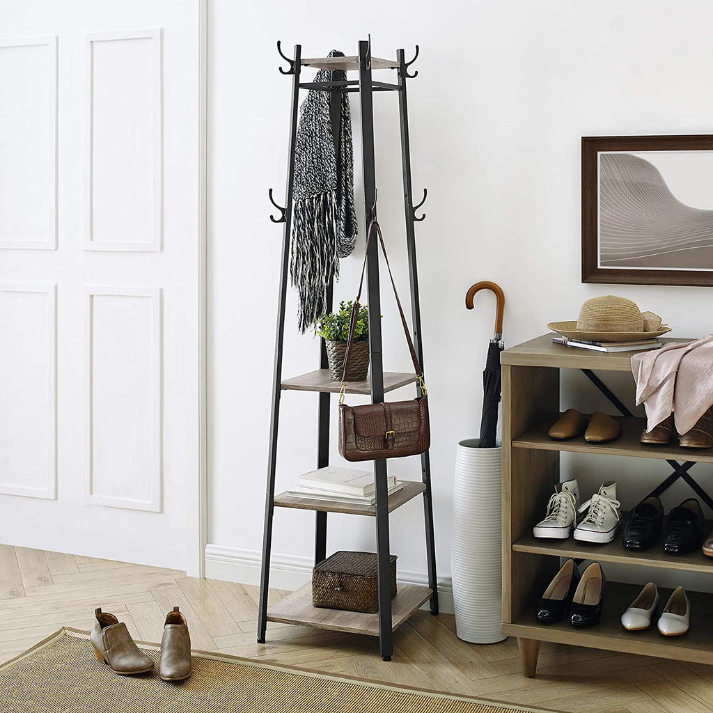 VASAGLE Coat Rack 3 Shelves Greige - Cosy Abode