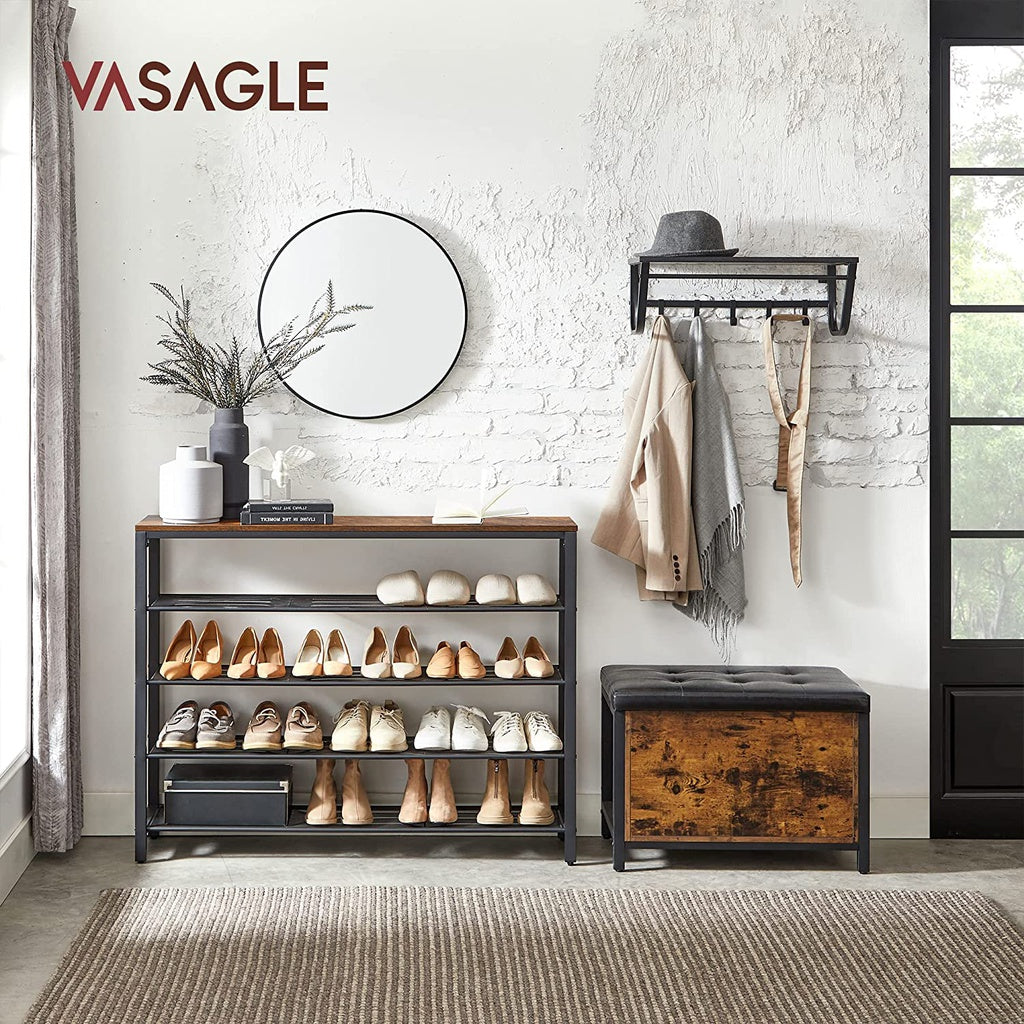 VASAGLE Shoe Rack Shoe Storage Organiser with 4 Mesh Shelves Rustic Brown and Black - Cosy Abode