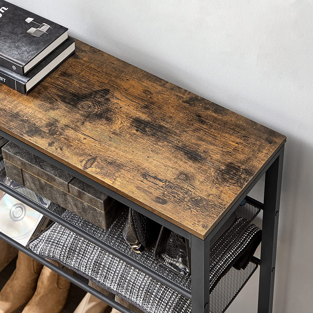 VASAGLE Shoe Rack Shoe Storage Organiser with 4 Mesh Shelves Rustic Brown and Black - Cosy Abode