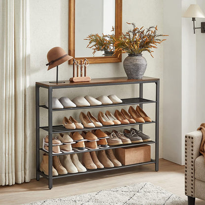 VASAGLE Shoe Rack Shoe Storage Organiser with 4 Mesh Shelves Rustic Brown and Black - Cosy Abode