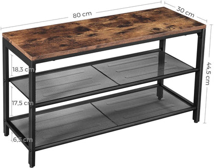 VASAGLE Shoe Bench with Seat Shoe Rack with 2 Mesh Shelves Rustic Brown and Black - Cosy Abode