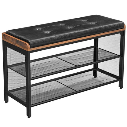 VASAGLE Shoe Bench Padded Bench with Mesh Shelf Shoe Rack Brown Black - Cosy Abode