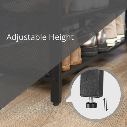 VASAGLE Shoe Bench Padded Bench with Mesh Shelf Shoe Rack Brown Black - Cosy Abode