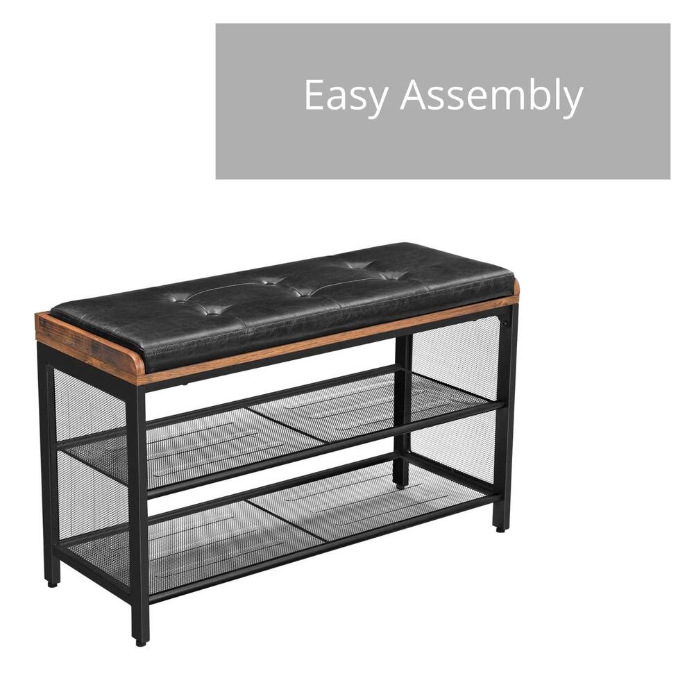 VASAGLE Shoe Bench Padded Bench with Mesh Shelf Shoe Rack Brown Black - Cosy Abode
