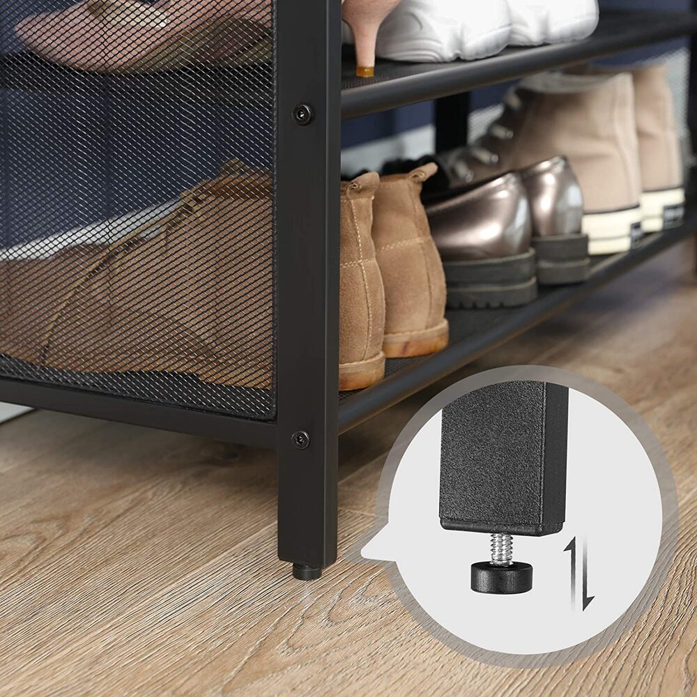 VASAGLE Shoe Bench Padded Bench with Mesh Shelf Shoe Rack Brown Black - Cosy Abode