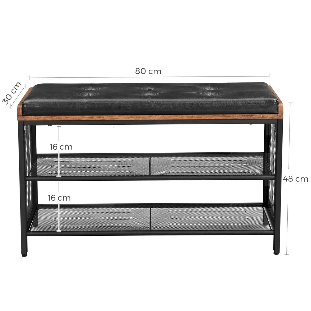 VASAGLE Shoe Bench Padded Bench with Mesh Shelf Shoe Rack Brown Black - Cosy Abode