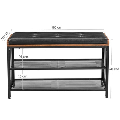 VASAGLE Shoe Bench Padded Bench with Mesh Shelf Shoe Rack Brown Black - Cosy Abode