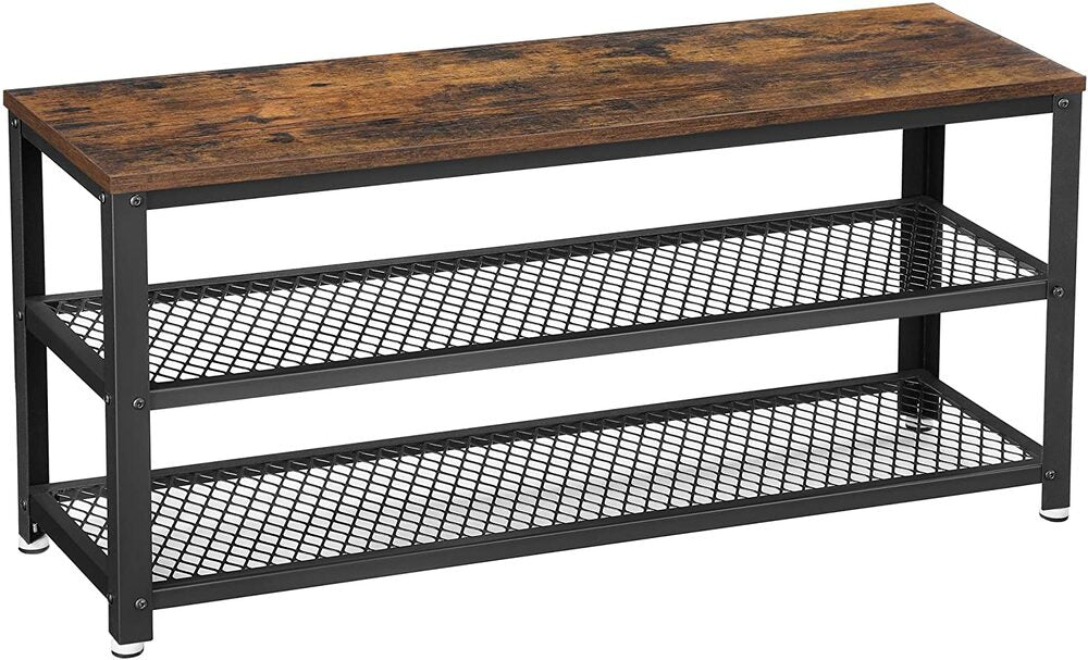 VASAGLE Shoe Bench Rack with 2 Shelves Rustic Brown and Black - Cosy Abode