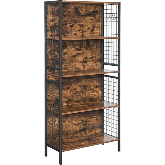 VASAGLE 4 Tiers Bookcase Office Storage Shelf Rustic Brown and Black - Cosy Abode