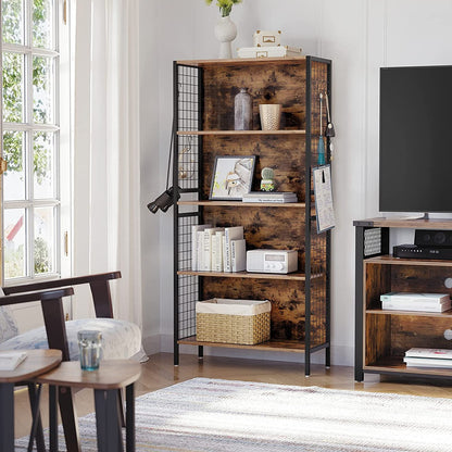 VASAGLE 4 Tiers Bookcase Office Storage Shelf Rustic Brown and Black - Cosy Abode