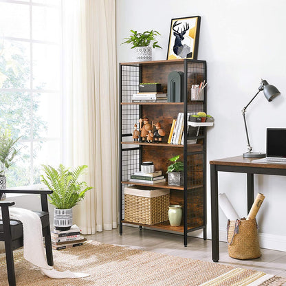 VASAGLE 4 Tiers Bookcase Office Storage Shelf Rustic Brown and Black - Cosy Abode