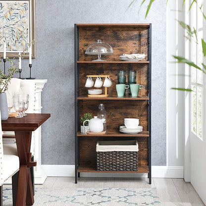 VASAGLE 4 Tiers Bookcase Office Storage Shelf Rustic Brown and Black - Cosy Abode