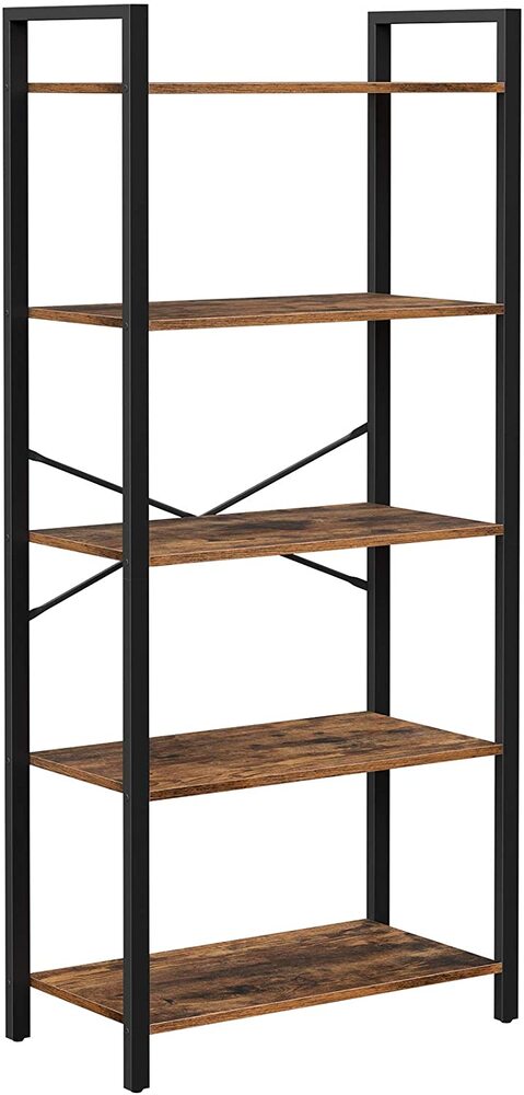 VASAGLE 5-Tier Storage Rack Bookshelf with Steel Frame Rustic Brown and Black - Cosy Abode