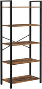 VASAGLE 5-Tier Storage Rack Bookshelf with Steel Frame Rustic Brown and Black - Cosy Abode