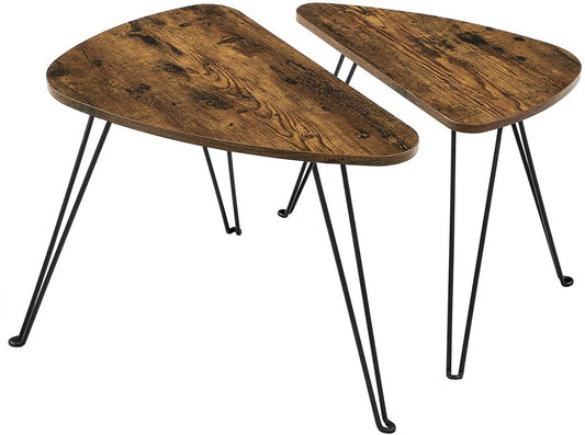 VASAGLE Nesting Table Triangle Rustic Brown and Black - Cosy Abode