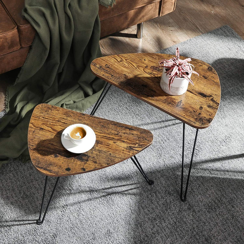 VASAGLE Nesting Table Triangle Rustic Brown and Black - Cosy Abode