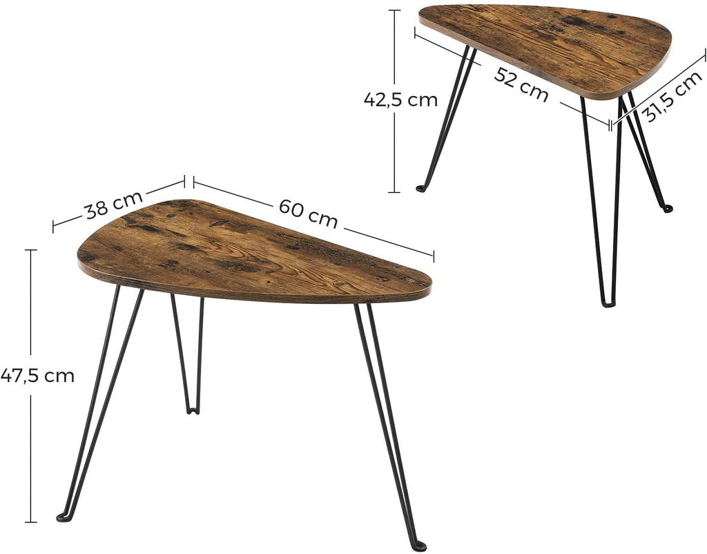 VASAGLE Nesting Table Triangle Rustic Brown and Black - Cosy Abode