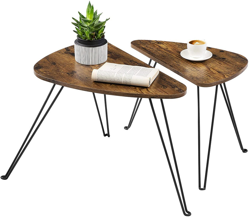 VASAGLE Nesting Table Triangle Rustic Brown and Black - Cosy Abode