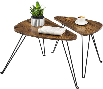 VASAGLE Nesting Table Triangle Rustic Brown and Black - Cosy Abode