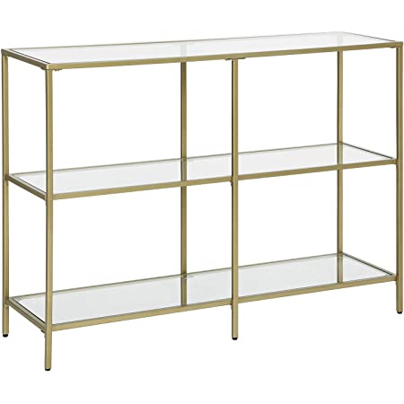VASAGLE Side Table 3 Tier with Tempered Glass  - Gold Frame - Cosy Abode