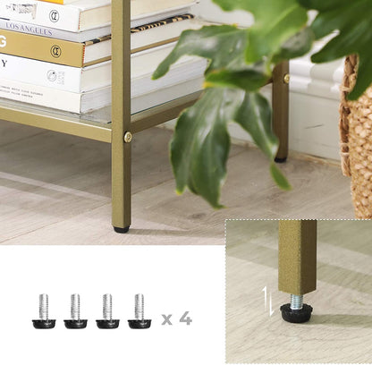VASAGLE Side Table 3 Tier with Tempered Glass  - Gold Frame - Cosy Abode