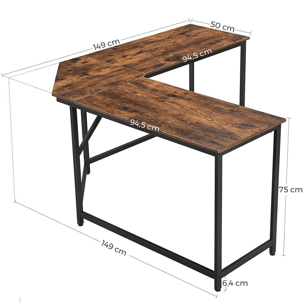 VASAGLE L-Shaped Computer Desk Rustic Brown and Black - Cosy Abode