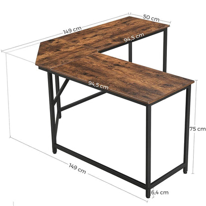 VASAGLE L-Shaped Computer Desk Rustic Brown and Black - Cosy Abode