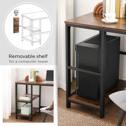 VASAGLE Computer Desk with 2 Shelves Rustic Brown and Black - Cosy Abode