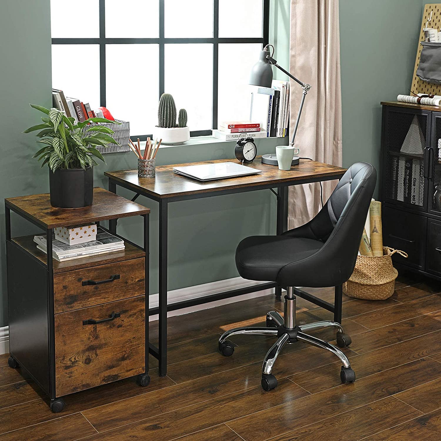 VASAGLE Computer Desk Rustic Brown and Black - Cosy Abode