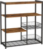 VASAGLE Baker's Rack Kitchen Island with 2 Metal Mesh Baskets Shelves and Hooks Industrial Style Rustic Brown - Cosy Abode