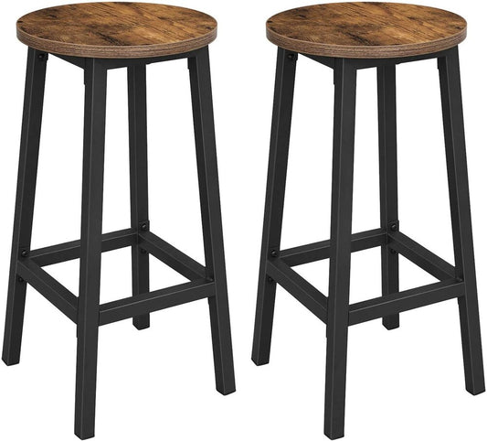 VASAGLE Bar Stools Set of 2 Bar Chairs Kitchen Chairs with Sturdy Steel Frame Height Round Easy Assembly Industrial Style Vintage Brown Black LBC32X - Cosy Abode