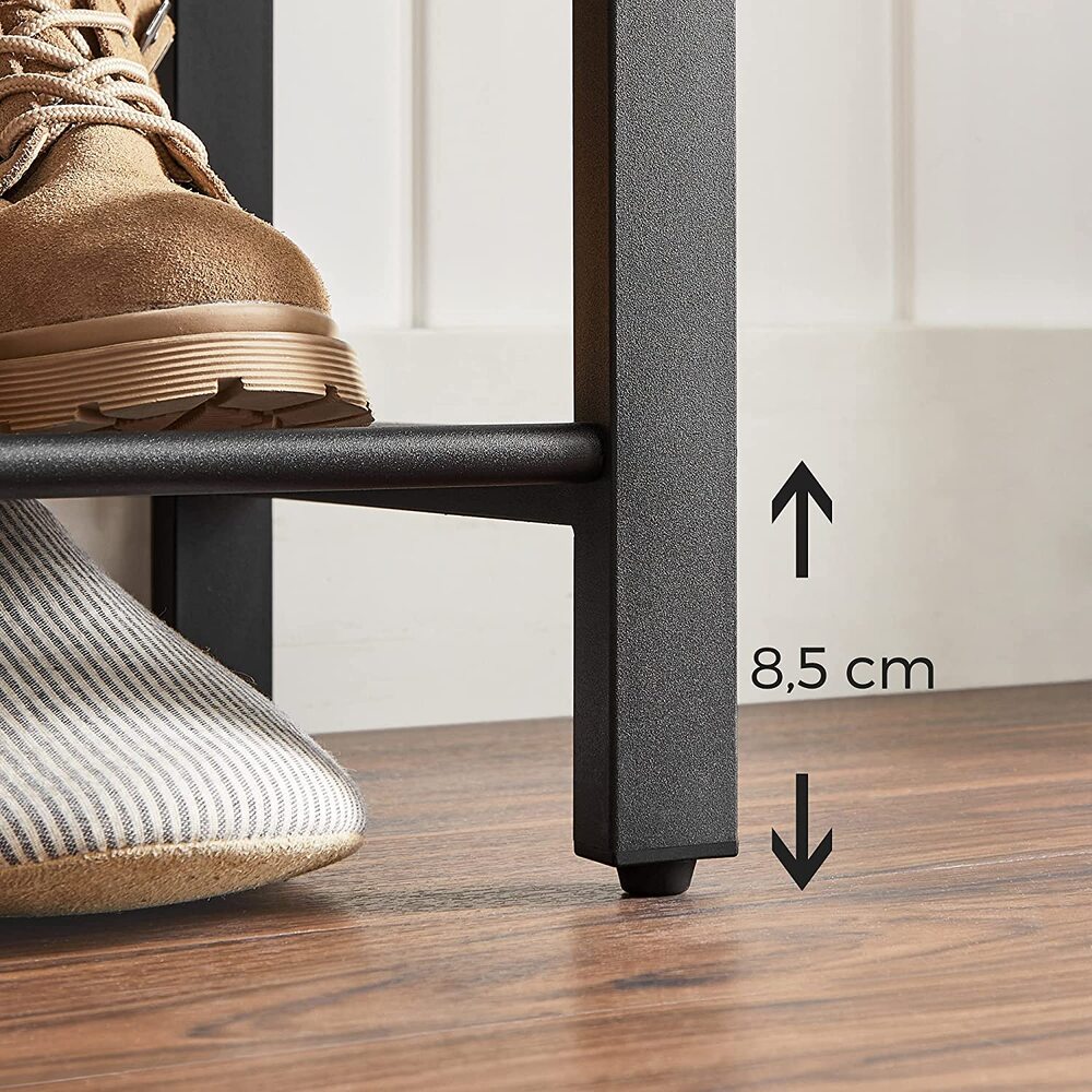 VASAGLE Shoe Rack Shoe Organiser with 3 Mesh Shelves for Hallway Living Room Bedroom Simple Structure Stable Industrial Style Rustic Brown and Black - Cosy Abode