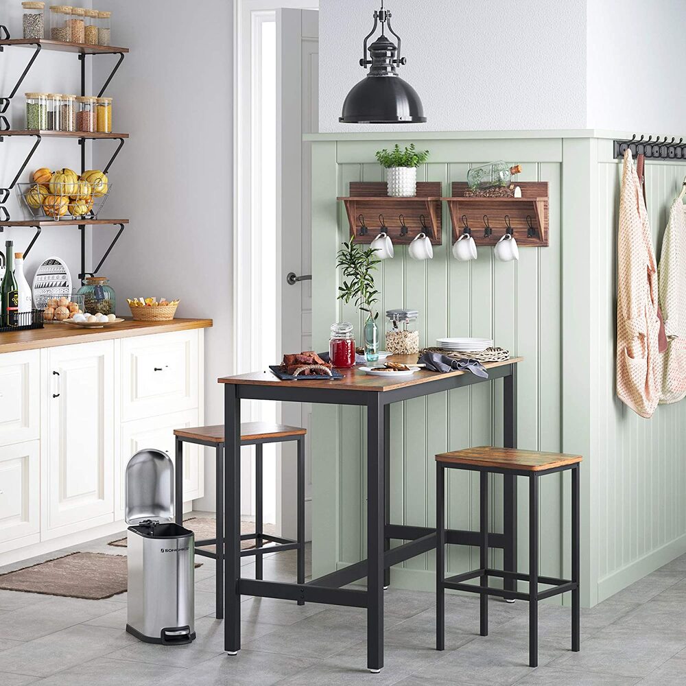 VASAGLE Bar Table with Solid Metal Frame - Wood Look - Cosy Abode