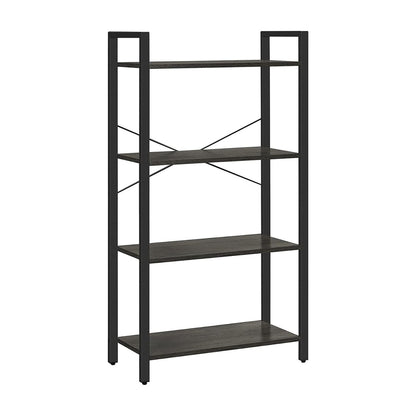 VASAGLE 4-Tier Bookshelf Storage Rack with Steel Frame- Charcoal Grey and Black - Cosy Abode