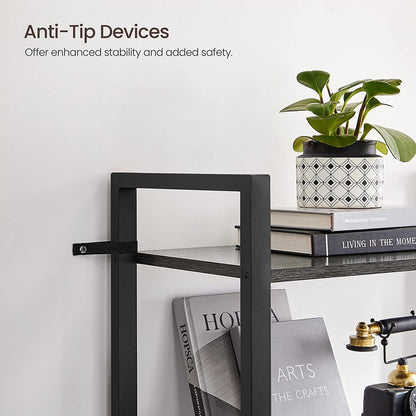 VASAGLE 4-Tier Bookshelf Storage Rack with Steel Frame- Charcoal Grey and Black - Cosy Abode