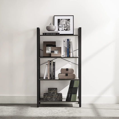 VASAGLE 4-Tier Bookshelf Storage Rack with Steel Frame- Charcoal Grey and Black - Cosy Abode