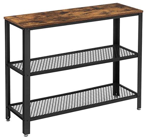 VASAGLE Console Table with 2 Mesh Shelves Rustic Brown and Black - Cosy Abode