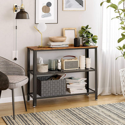 VASAGLE Console Table with 2 Mesh Shelves Rustic Brown and Black - Cosy Abode