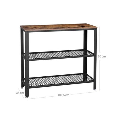 VASAGLE Console Table with 2 Mesh Shelves Rustic Brown and Black - Cosy Abode