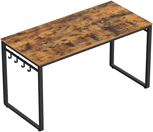 VASAGLE Computer Desk Writing Desk with 8 Hooks Rustic Brown and Black - Cosy Abode