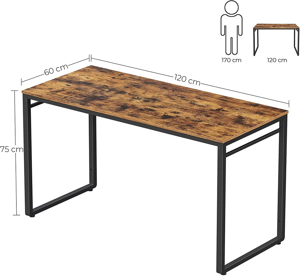 VASAGLE Computer Desk Writing Desk with 8 Hooks Rustic Brown and Black - Cosy Abode