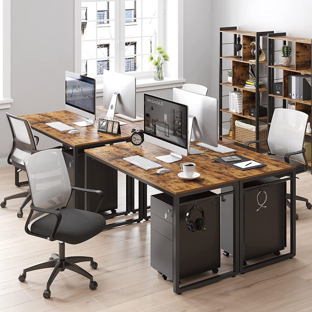VASAGLE Computer Desk Writing Desk with 8 Hooks Rustic Brown and Black - Cosy Abode