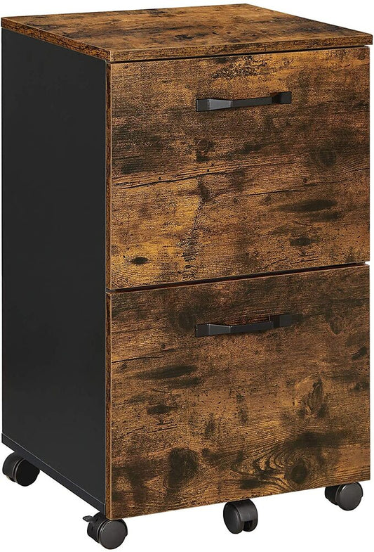 VASAGLE File Cabinet with 2 Drawers Rolling Office Filing Cabinet with Wheels Rustic Brown and Black - Cosy Abode