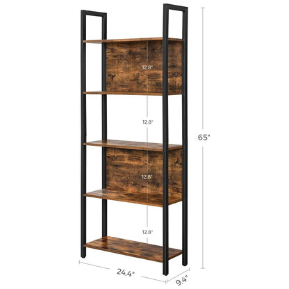 VASAGLE Bookshelf with 5 Shelves Rustic Brown and Black - Cosy Abode