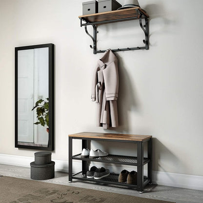VASAGLE Coat Rack Wall-Mounted Rustic Brown and Black - Cosy Abode